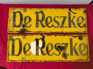 2x Reszke Cigarettes Enamel signs 18"x6" 1920's Art Deco Classic Design - Picture 1 of 2