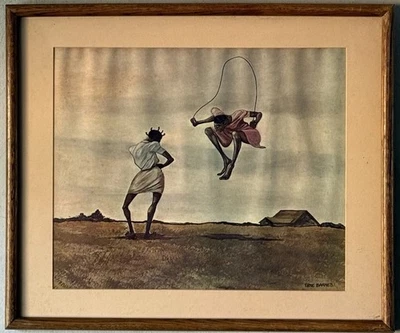 ERNIE BARNES VINTAGE BLACK AFRICAN AMERICAN FIGURATIVE LANDSCAPE LITHOGRAPH 1960 - Image 1 of 4