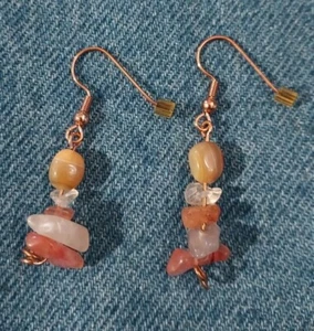 Rosa Pfirsich Kupfer Ohrhänger Muschel, Quarz und Turmalin - Bild 1 von 1