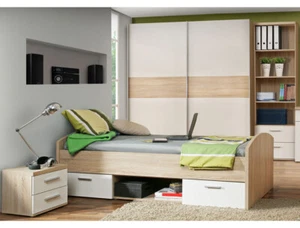 Jugendzimmer Wisal 66 Sonoma Eiche weiß 4-teilig Kinderzimmer Bett Nako Schrank - Bild 1 von 7