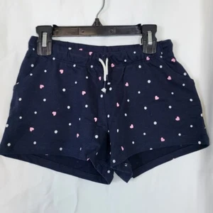 H&M Girls Navy Pink Heart White Dot Print Organic Cotton Jersey Shorts 9/10Y New - Picture 1 of 5