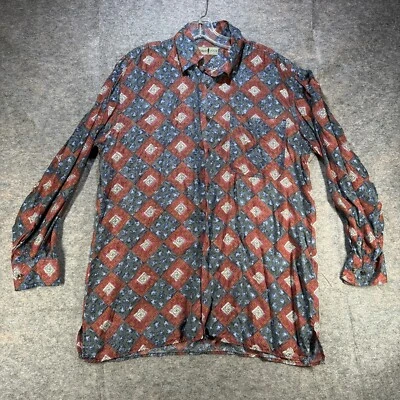 Camisa masculina Robert Stock seda M geométrica abstrata manga longa botão LOUD - Imagem 1 de 4