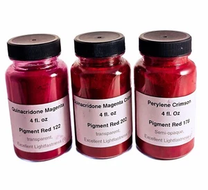 Quinacridone , Magenta , Crimson Perylene Pigment Dry Powder set 3 x 4 fl.oz - Picture 1 of 6
