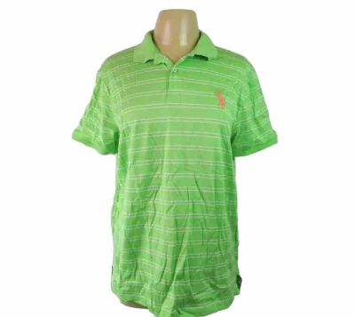 VTG 90s Polo Ralph Lauren Pink Big Pony Lime Green Striped Custom Fit Men Sz L - Image 1 of 4