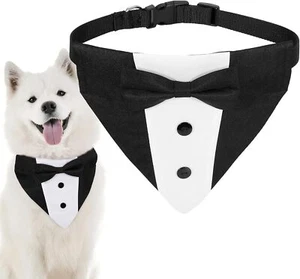 Bandana Collar with Bow Tie Pet Wedding Tux Formal Costumes Engagement Birthday - Picture 1 of 37