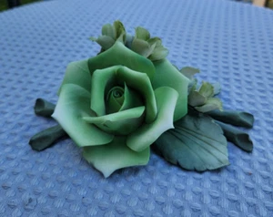 Vintage Capodimonte Italy Grün Rose Vollblüte Kurzstiel Romantisch - Bild 1 von 22