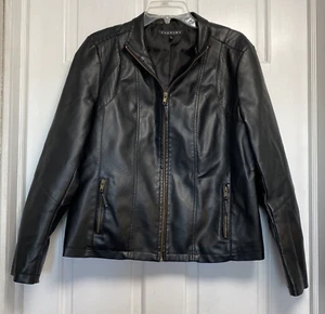 Baccini Faux Leather Black Jacket Coat Women's Size Large Moto Biker Full Zip - Picture 1 of 15