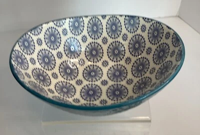 Cuenco de fideos ramen ovalado azul aguamarina/cobalto de gres exclusivo para artículos para el hogar Foto 1 de 4