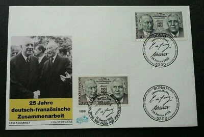 [SJ] France Germany Joint Issue Treaty On Cooperation 1988 (joint FDC) *dual PMK - Image 1 of 4