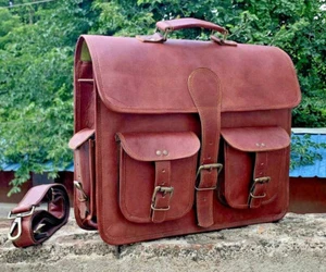Distressed Leather Laptop Messenger Convertible Briefcase Crossbody Backpack Ba - Picture 1 of 6