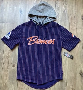 Denver Broncos Sweatshirt S Hooded Button Up Script Pinstripe Baseball Jersey - Picture 1 of 14