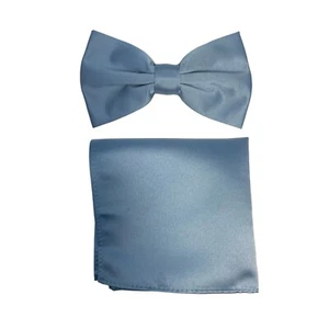 Nuevo Juego de Pajarita Preatada Para Hombre Sólida 100% Poliéster Formal Boda Azul Polvoriento - Imagen 1 de 4