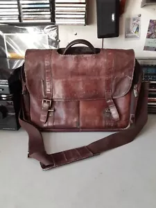 Samsonite Distressed Leather Messenger Bag w/ Shoulder Strap 17” X 14” - Picture 1 of 11