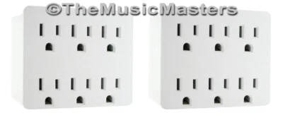 (2) Electrical Socket 6-Way Power Splitter 6 Outlet AC Wall Plug Adapter Cover - Image 1 of 4
