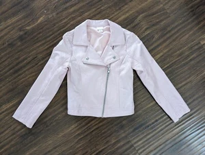 Size 7 8 Xhilaration Shiny Pink Faux Leather Side Zipper Girl Jacket - Picture 1 of 6