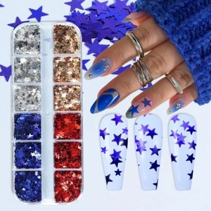 12 Grids Stars Nail Art Glitter Sequins 3D Holographic Nail Glitter Flakes Desig - Picture 1 of 4
