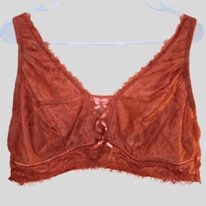 Adore Me Alessa Lace Bralette 3X Red Orange Plus Size Wireless Unlined Bow Bra - Picture 1 of 13