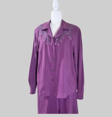 Traje pantalón de ocio bordado vintage Alfred Dunner 2 piezas para mujer Foto 1 de 4