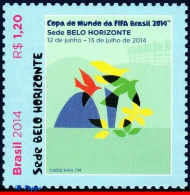 3265A 巴西 2014 年世界杯冠军、BH、美式橄榄球、鸟、花、全新邮票 — 第 1/2 张图片