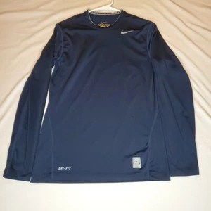Nike Camicia Uomo Small Pro Combat Fitted Dri Fit Manica Lunga Blu Swoosh 17x27 - Foto 1 di 16