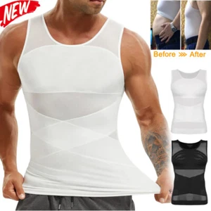 Slimming Mens Moobs Compression Tank Tops Tummy Control Shaper Vest Shapewear - Picture 1 of 31