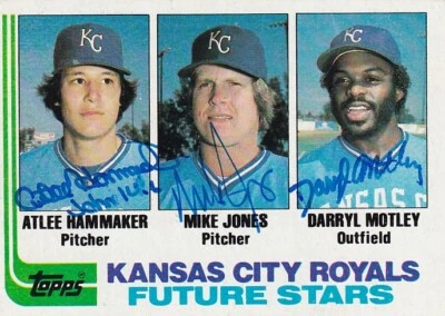 Darryl Motley, Mike Jones, Atlee Hammaker 1982 Topps COMBO SIGNED KC Royals - Image 1 of 2