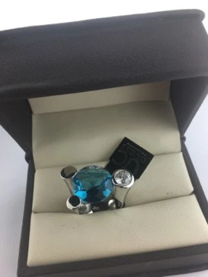 GC Guess Collections Sterling Silver Blue Topaz  Colored Gemstone & CZ Ring SZ 5 - Image 1 of 4