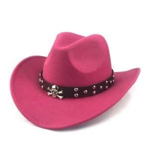 Pink Western Skull Cowboy, Cowgirl Hat, Men Women Retro Wide Brim - Picture 1 of 3