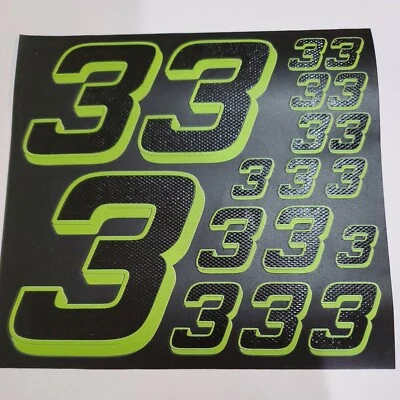 Matte Black-w/Gloss Carbon Fiber LIME #3's Racing Numbers Vinyl Decal Sheet Rc - Image 1 of 4