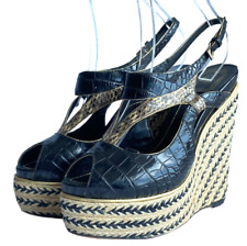 CHRISTIAN DIOR Black Beige Python Wedge Espadrille Sandals, Size 40