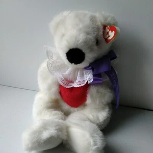TY Beanie 1997 Romeo White Bear 14" I LOVE YOU MOM Plush Stuffed Animal - Picture 1 of 10
