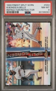 BARRY BONDS,BELLE 1999 FINEST SPLIT SCREEN BONDS REFRACTOR/REFRACTOR Dual Psa 8