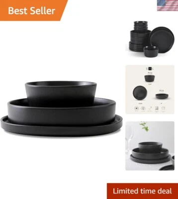 Juego de vajilla de 12 piezas de gres Celina, cuencos de cereales y pasta, negro, Foto 1 de 4