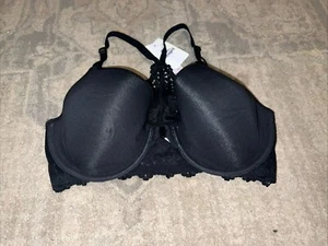 New b. tempted by Wacoal 953219 Lace Racer Back Front Close Bra Size 36D Black - Picture 1 of 4