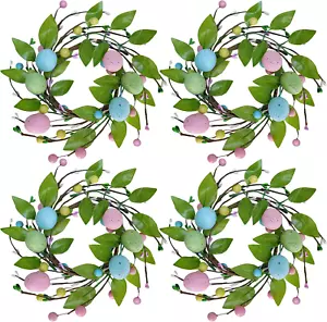 4 Pcs Easter Egg Candle Rings Wreaths Spring Artificial Foliage Berry and Egg Wr - Picture 1 of 9