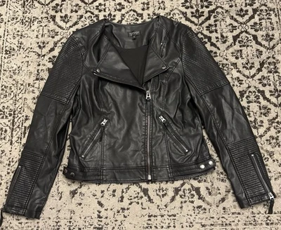 Chaqueta Topshop Mujer Imitación Cuero Moto Cremallera Negra Talla 10 Bolsillos Frontales con Cremallera Foto 1 de 4