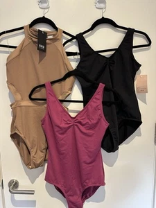 3 BLOCH CARPEZIO LARGE EXTRA Seeveless ADULT Women Leotard Black Pink Nude 12-14 - Picture 1 of 20