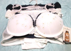 Laura Ashley 4 Piece Bra & Panty Sets-SZ 34B-S-WHITE /NAVY MESH-NWT RET. 54.00 - Picture 1 of 9