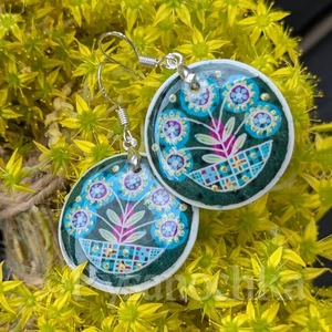 Pysanka earrings. Ostrich Shell. Easter egg style. Pysanky Hand Made by Halyna  - Picture 1 of 7