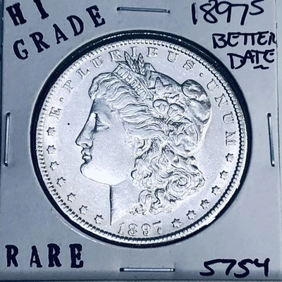 Dólar de plata Morgan 1897 S alta calidad genuino EE. UU. COMO NUEVO MONEDA RARA 5754 Foto 1 de 3