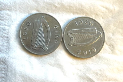 2 Ireland Republic 10 PENCE 1980 BORD HARP COINS Irish World Currency - Image 1 of 4