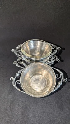 4 Vintage Signed Nekrassoff Hand Hammered Bowl/Cup with Handle.Glass bowl insert - Image 1 of 4
