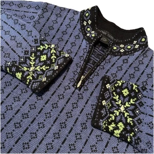 VTG Nomadic Traders Sweater Women's M Blue Black Green Embroidery Icelandic - Picture 1 of 7