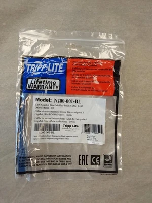 Tripp-Lite N200-001-BL Cat6 Gigabit Blue Patch Cable 12" (1ft), Lot Of 8 - Image 1 of 3