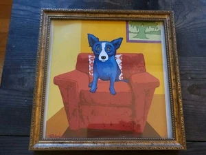 George Rodrigue Blue Dog Watching TV Red Chair Framed Calendar Page - Picture 1 of 10