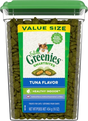 MARS PETCARE Greenies Feline Smartbites Healthy Indoor Cat Treats, Tuna Flavor, 16 Oz. Tub