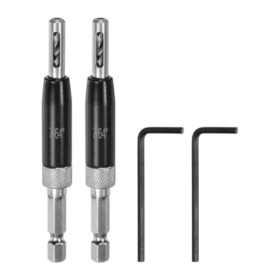 Juego de 2 brocas autocentrantes de 7/64" vástago hexagonal 1/4" para bisagras, negro Foto 1 de 4