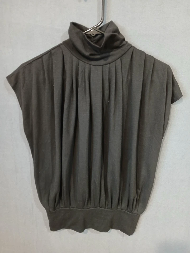 Necessary Objects Top 女式小号黑色复古高领打褶弹力美国 — 第 1/4 张图片