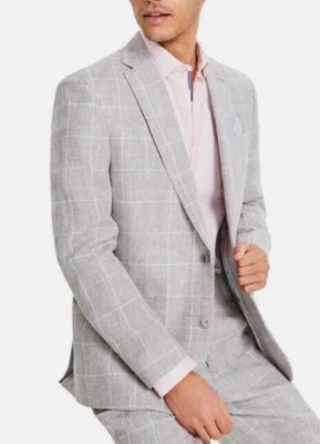 Bar III Men's Plaid Slim Linen Suit Jacket 40 S NEW Imperfect $360 TTAY1CQZ0075 - Image 1 of 4