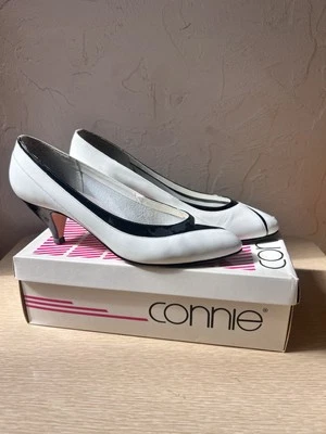 Vintage Leather & Patent Leather Connie Black & White Pumps 1980s Size 8 - Image 1 of 4